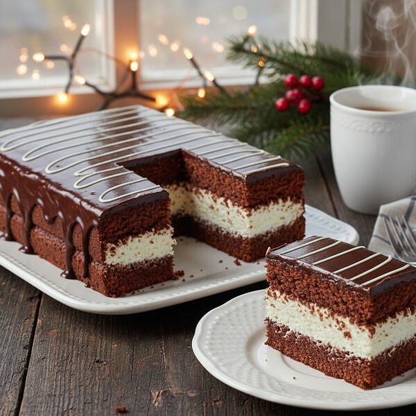 Ciasto Mleczna Kanapka (Milky Way): Dwa Cienkie, Czekoladowe Blaty Biszkoptu Przedzielone Grubą Warstwą Puszystej, Mlecznej Pianki na Bazie Mleka Skondensowanego i Śmietanki. Smak Znany z Popularnego Batonika.