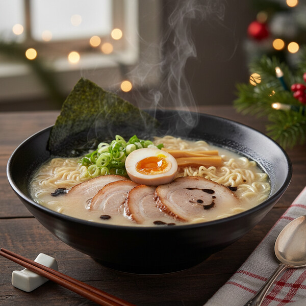 Autentyczny Japoński Tonkotsu Ramen: Bogaty, Mleczno-Biały Bulion z Kości Wieprzowych Gotowany Przez Minimum 12 Godzin. Podawany z Domowym, Karmelizowanym Boczkiem Chashu, Marynowanym Jajkiem Ajitama i Świeżym Makaronem – Esencja Japońskiej Kuchni.