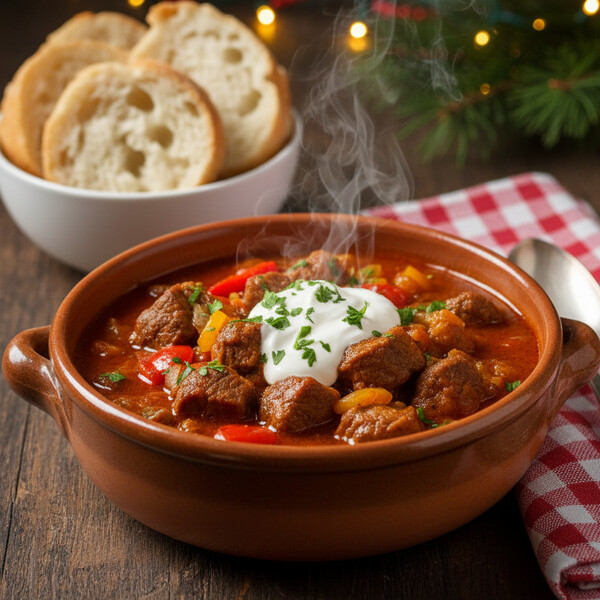 Autentyczny Węgierski Gulasz Wołowy Pörkölt: Głęboko Aromatyczne Danie Duszone, Bazujące na Dużej Ilości Karmelizowanej Cebuli, Tradycyjnej Węgierskiej Papryki (Słodkiej i Wędzonej) oraz Miękkiej Wołowinie