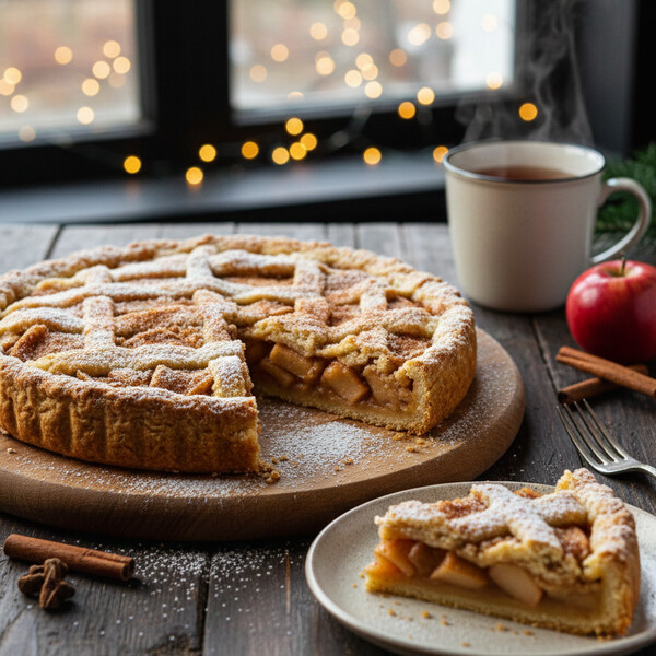 Tradycyjna Szarlotka (Jabłecznik): Rozpływające się w Ustach Kruche Ciasto i Gruba Warstwa Słodko-Kwaśnych Jabłek z Dużą Ilością Cynamonu. Idealna na Ciepło z Gałką Lodów.