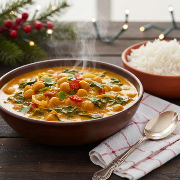 Kremowe Indyjskie Curry Chana Palak Masala: Soczysta Cieciorka i Świeży Szpinak Duszone w Gęstym Sosie Pomidorowo-Cebulowym, Przyprawione Domową Mieszanką Garam Masala – Zdrowy i Sycący Obiad