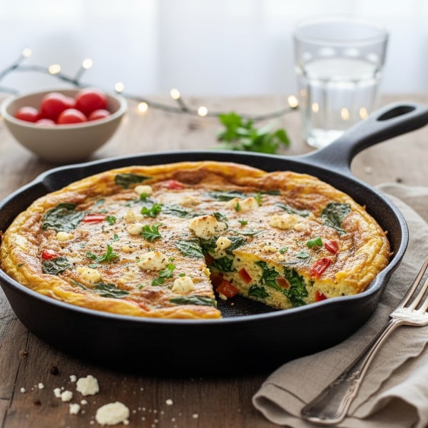 Wytrawna Frittata Ze Szpinakiem, Fetą i Suszonymi Pomidorami: Włoski Omelet Pieczony, Idealny na Szybkie i Sycące Śniadanie lub Brunch