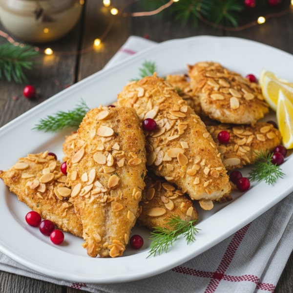 Tradycyjny, Delikatny Karp Smażony w Chrupiącej Panierce z Płatków Migdałowych – Elegancka, Wigilijna Ryba Główna, bez Mulistego Posmaku