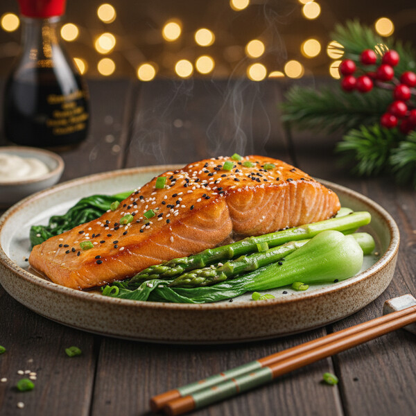 Pieczony Łosoś w Glazurze Miso: Filety Łososia Marynowane w Słodko-Słonym Sosie Miso, Mirin i Sake, Pieczone do Idealnej, Skarmelizowanej Skórki, Serwowane z Duszonym Porem i Posypane Sezamem – Elegancka, Szybka Kolacja Bogata w Smak Umami