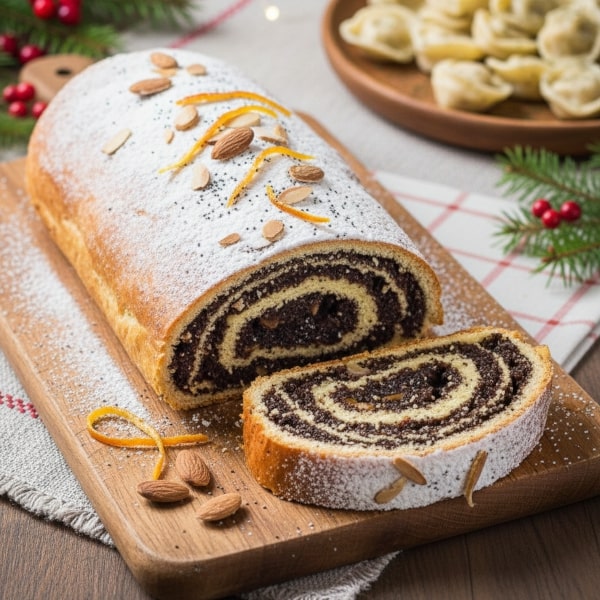 Puszysty, Tradycyjny Makowiec Zawijany na Świątecznym Cieście Drożdżowym – Złocista Skórka i Wilgotna Masa Makowa