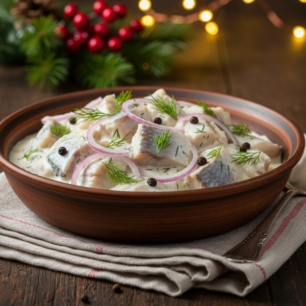 Kremowe, Tradycyjne Śledzie w Gęstej Śmietanie z Kwaskowym Jabłkiem i Czerwoną Cebulą – Idealne na Wigilię